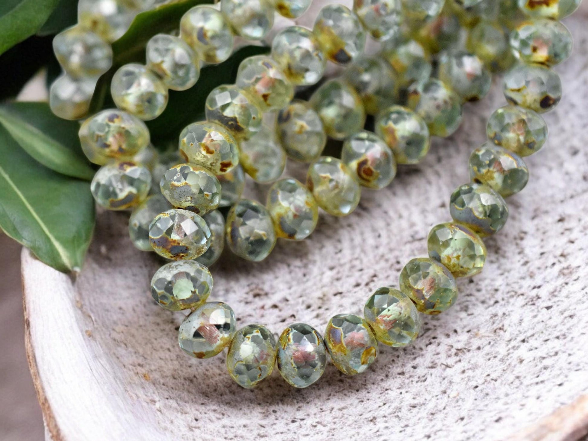 *25* 5x7mm Aqua Picasso Fire Polished Rondelle Beads