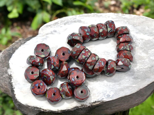 Picasso Beads - Heishi Beads - Czech Glass Beads - Fire Polished Beads - Rondelle Beads - 6x4mm - 15pcs - (2567)