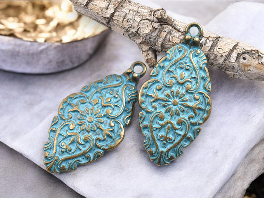 Metal Pendant - Religious Pendant - Patina Pendant - Bronze Pendant - 57x28mm - 2pcs - (A523)