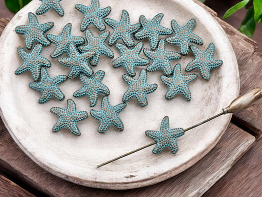 Starfish Beads - Metal Beads - Copper Beads - Patina Beads - Sea Star Beads - 14x13mm - 30pcs - (A626)