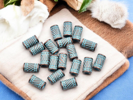 Metal Beads - Patina Beads - Large Hole Beads - Spacer Beads - Metal Spacers - 11x6mm - 50pcs - (A605)