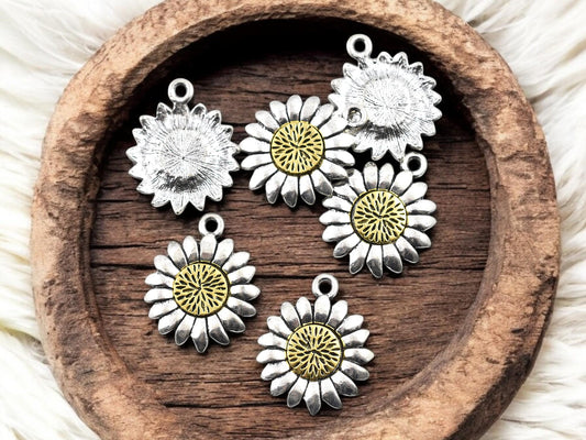 Sunflower Charms - Metal Charms - Silver Gold Charms - 23x19mm - 10pcs - (A169)