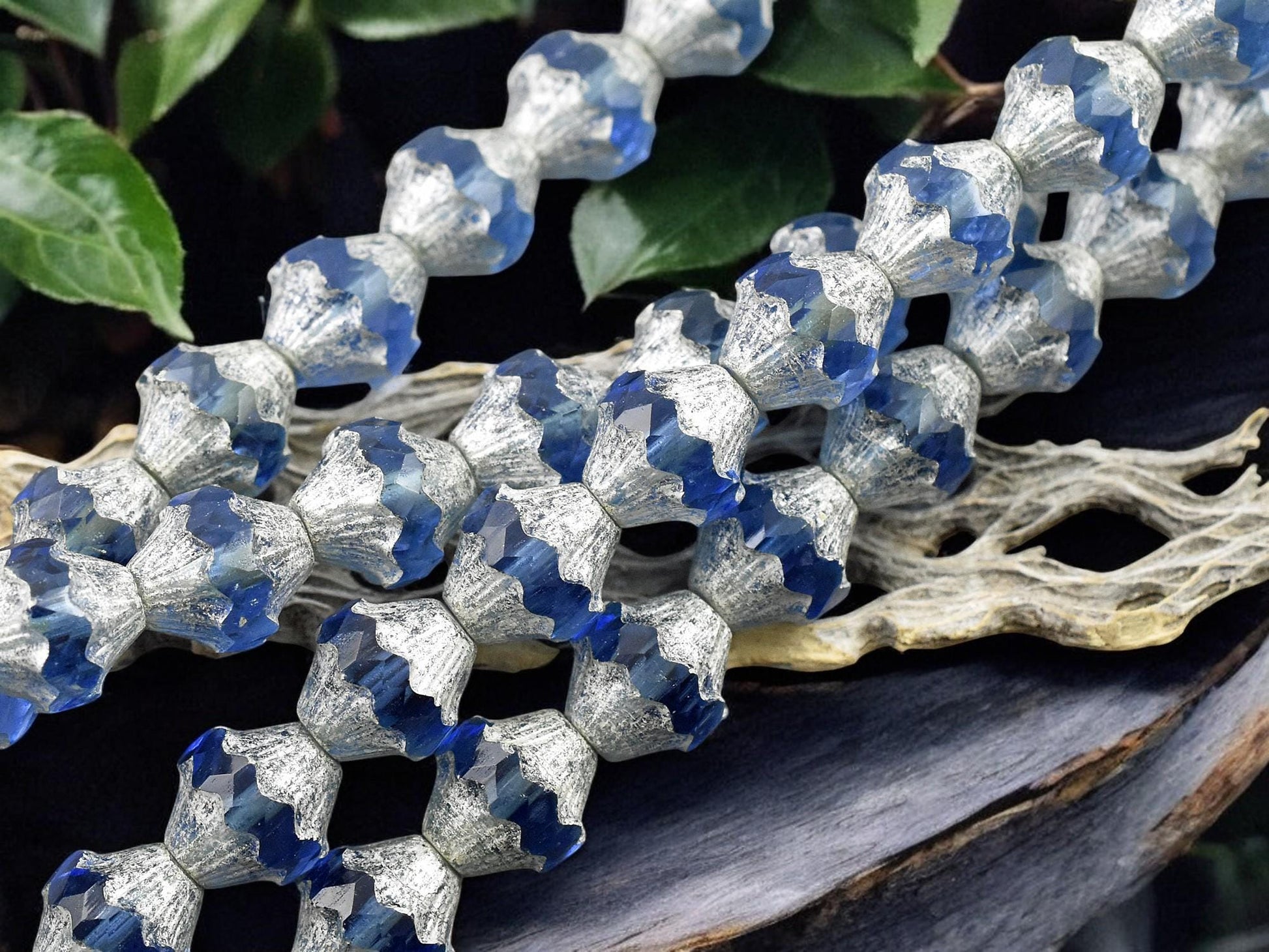 *10* 11x10mm Silver Washed Light Sapphire Turbine Bicone Beads