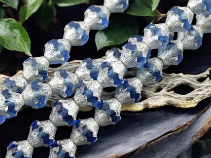 *10* 11x10mm Silver Washed Light Sapphire Turbine Bicone Beads