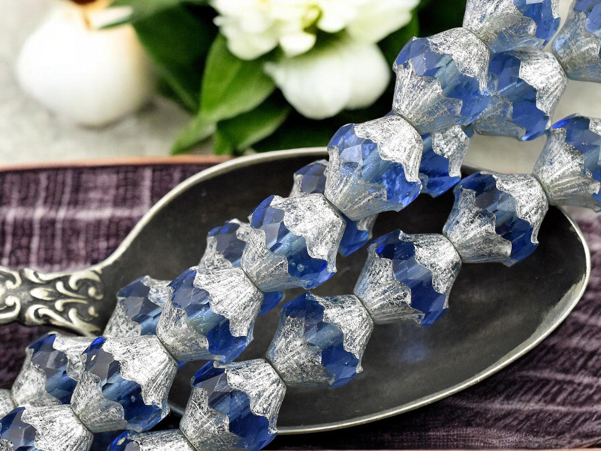 *10* 11x10mm Silver Washed Light Sapphire Turbine Bicone Beads