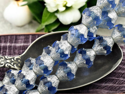 *10* 11x10mm Silver Washed Light Sapphire Turbine Bicone Beads