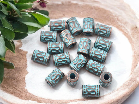 Metal Beads - Patina Beads - Large Hole Beads - Spacer Beads - Metal Spacers - 9x6mm - 50pcs - (B371)
