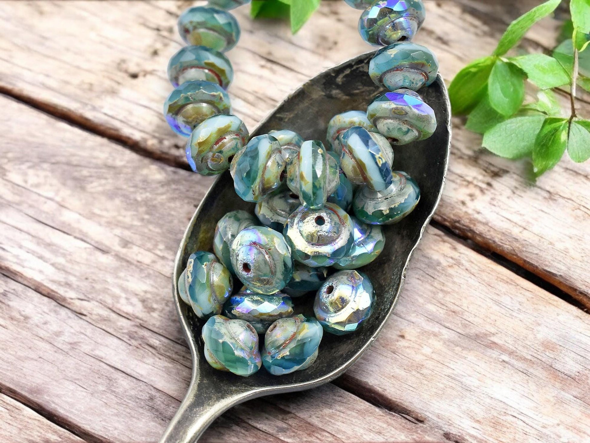 *15* 6x8mm Blended Turquoise AB Picasso Saturn Beads