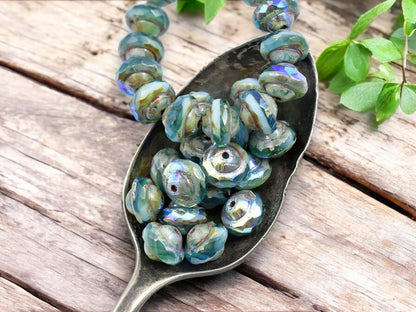 *15* 6x8mm Blended Turquoise AB Picasso Saturn Beads