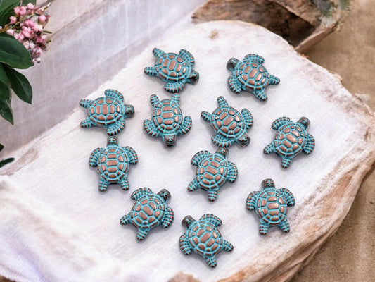 Turtle Beads - Patina Beads - Metal Beads - 13x12mm - 30pcs - (221)