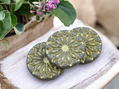 *2* 18mm Gold Washed Matte Purple Luster Star Flower Coin Beads