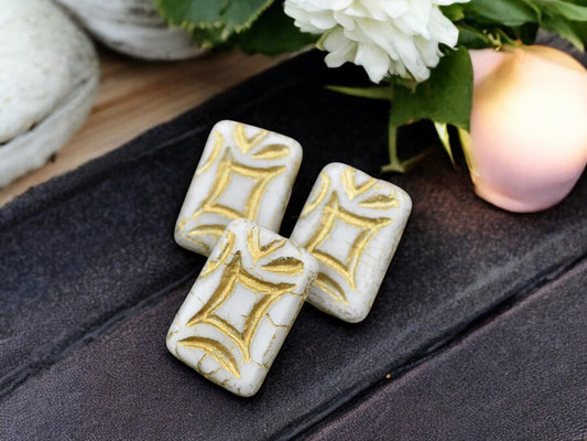 *2* 19x13mm Bronze Washed Matte White Opal Rectangle Beads