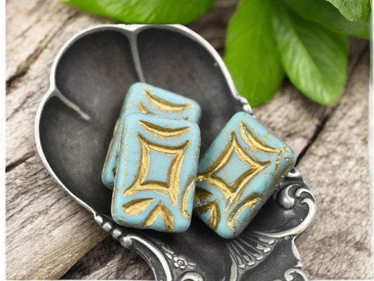 *2* 19x13mm Bronze Washed Matte Turquoise Rectangle Beads