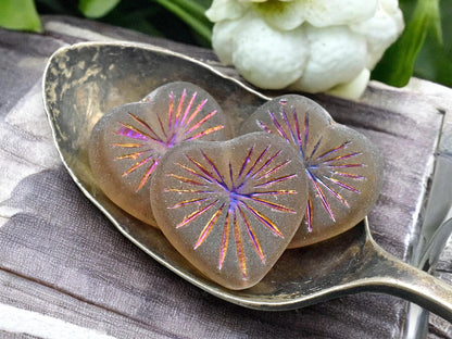 *6* 18mm Metallic Volcano Washed Matte Black Diamond Heart Beads