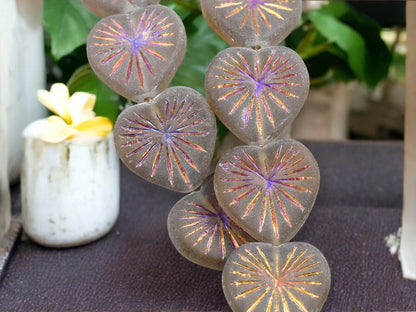 *6* 18mm Metallic Volcano Washed Matte Black Diamond Heart Beads