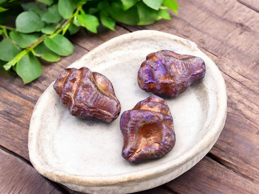 *8* 14x11mm Metallic Copper Washed Fuchsia Purple Alabaster Conch Shell Beads