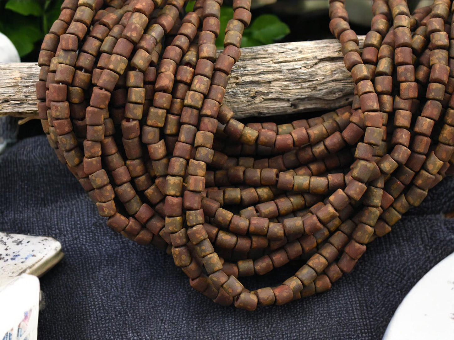 6/0 Aged Matte Dark Red Picasso Bugle Tube Seed Bead Mix (21" Strand)