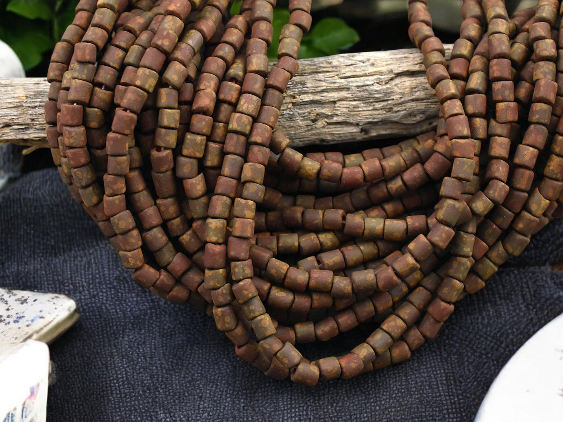 6/0 Aged Matte Dark Red Picasso Bugle Tube Seed Bead Mix (21" Strand)