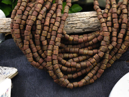 6/0 Aged Matte Dark Red Picasso Bugle Tube Seed Bead Mix (21" Strand)