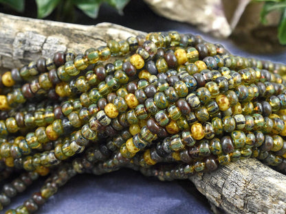 6/0 Aged Bear Striped Picasso Czech Glass Seed Bead Mix (21" Strand)