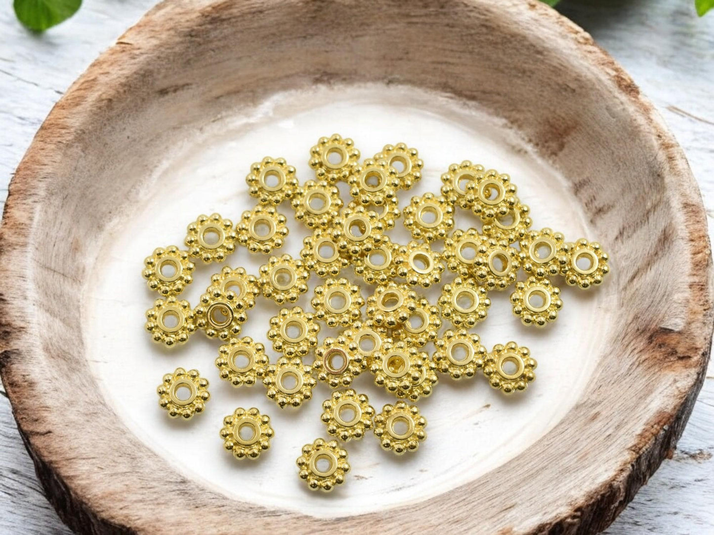 7mm Gold Daisy Spacer Beads -- Choose Your Quantity