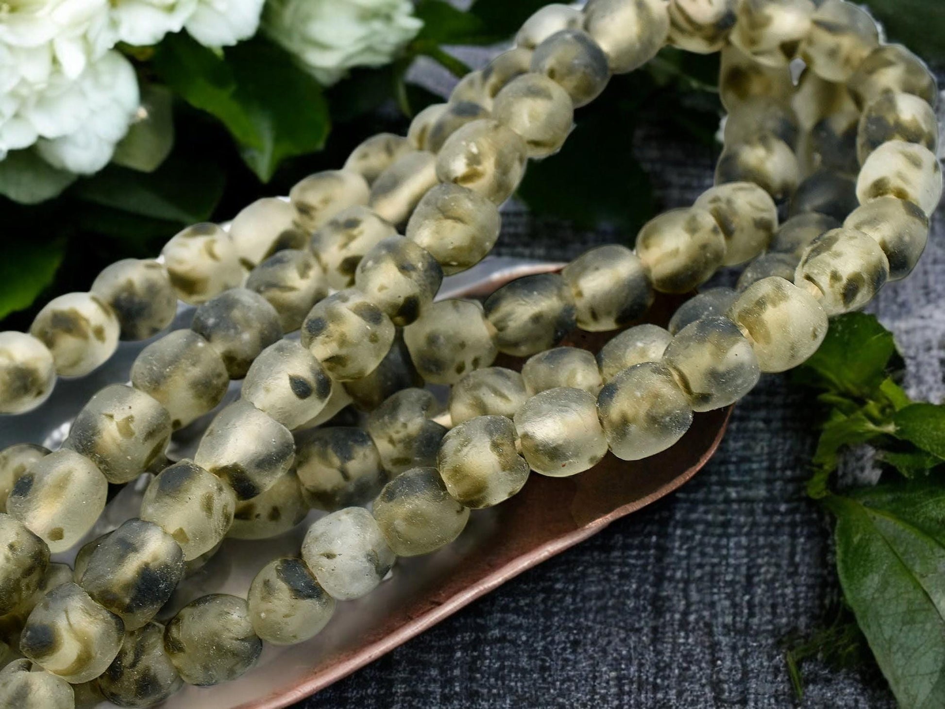 Recycled Glass Beads - African Glass Beads - Fair Trade Beads - Approx 11-12mm - 20" Strand - (J26)