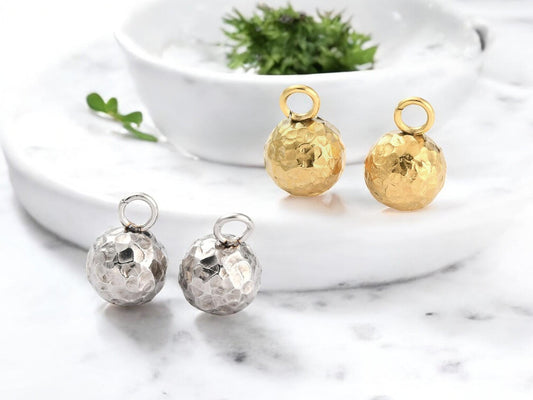 Metal Charms - Dangle Charms - Hammered Ball Charms - Cord End Pulls - 10x8mm - 10pcs