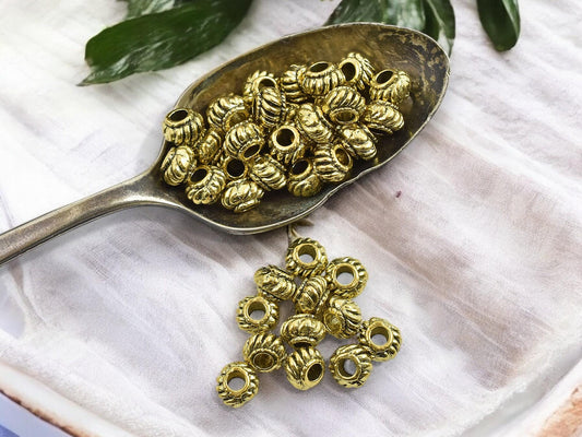 Gold Spacer Beads - Metal Beads - Gold Beads - Gold Spacers - Large Hole Beads - 50pcs - 5x6mm - (1287)