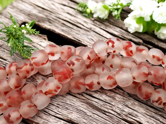 African Trade Beads - Fair Trade Beads - Powder Glass Beads - African Recycled Glass Beads - Approx 14-15mm - 10" Strand - (J45)