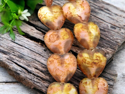 *6* 16mm Matte Crystal & Pink Picasso Heart Beads