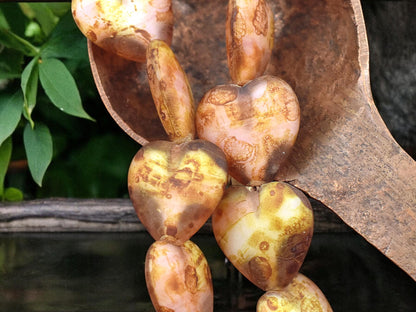 *6* 16mm Matte Crystal & Pink Picasso Heart Beads