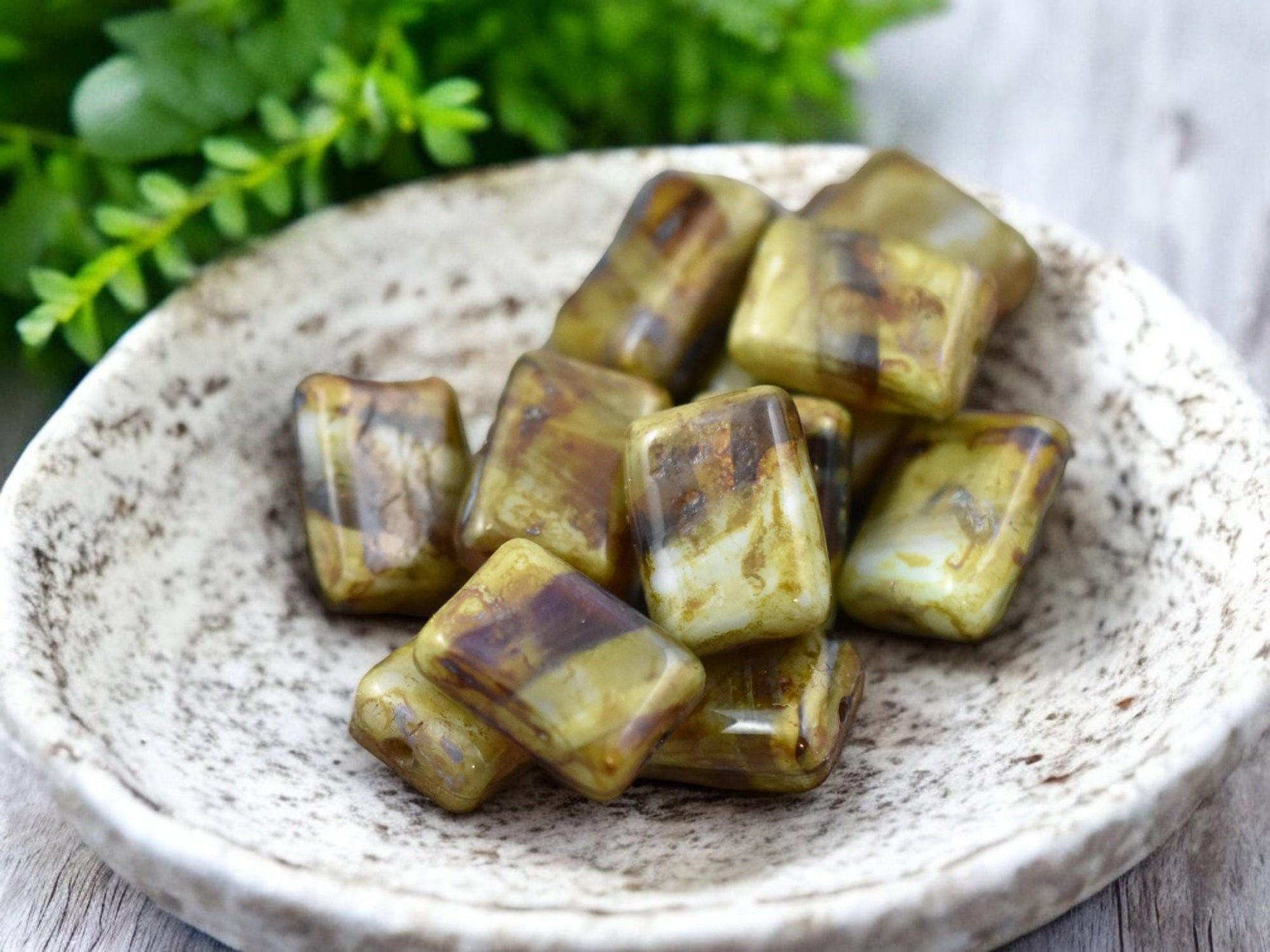 12x8mm Topaz Olivine Picasso Rectangle Beads