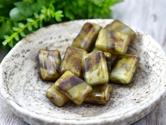 12x8mm Topaz Olivine Picasso Rectangle Beads