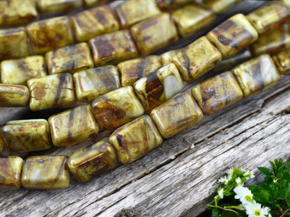 12x8mm Topaz Olivine Picasso Rectangle Beads