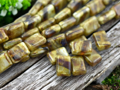 12x8mm Topaz Olivine Picasso Rectangle Beads