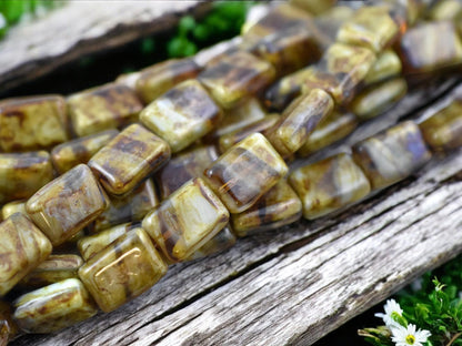 12x8mm Topaz Olivine Picasso Rectangle Beads