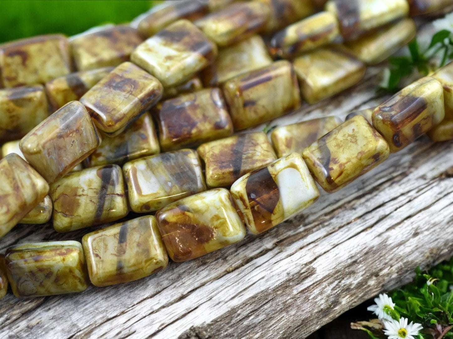 12x8mm Topaz Olivine Picasso Rectangle Beads