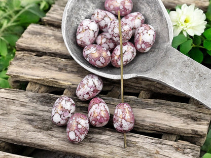 *20* 10x8mm Pink Picasso Luster Washed Alabaster Pear Drop Beads