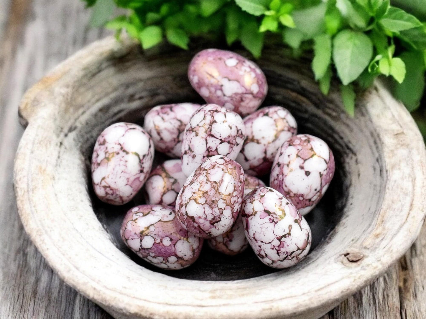 *20* 10x8mm Pink Picasso Luster Washed Alabaster Pear Drop Beads