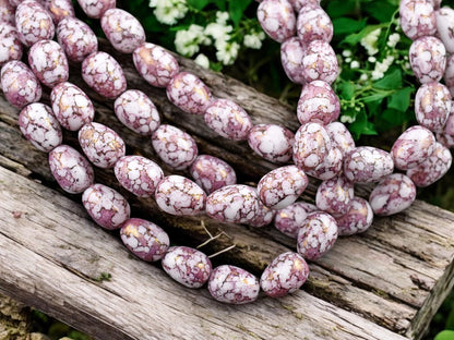 *20* 10x8mm Pink Picasso Luster Washed Alabaster Pear Drop Beads