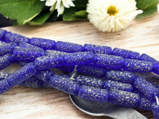 Recycled Glass Beads - Indonesian Glass Beads - Tube Beads - Pompeii Beads - Java Beads - 18" Strand - (J35)