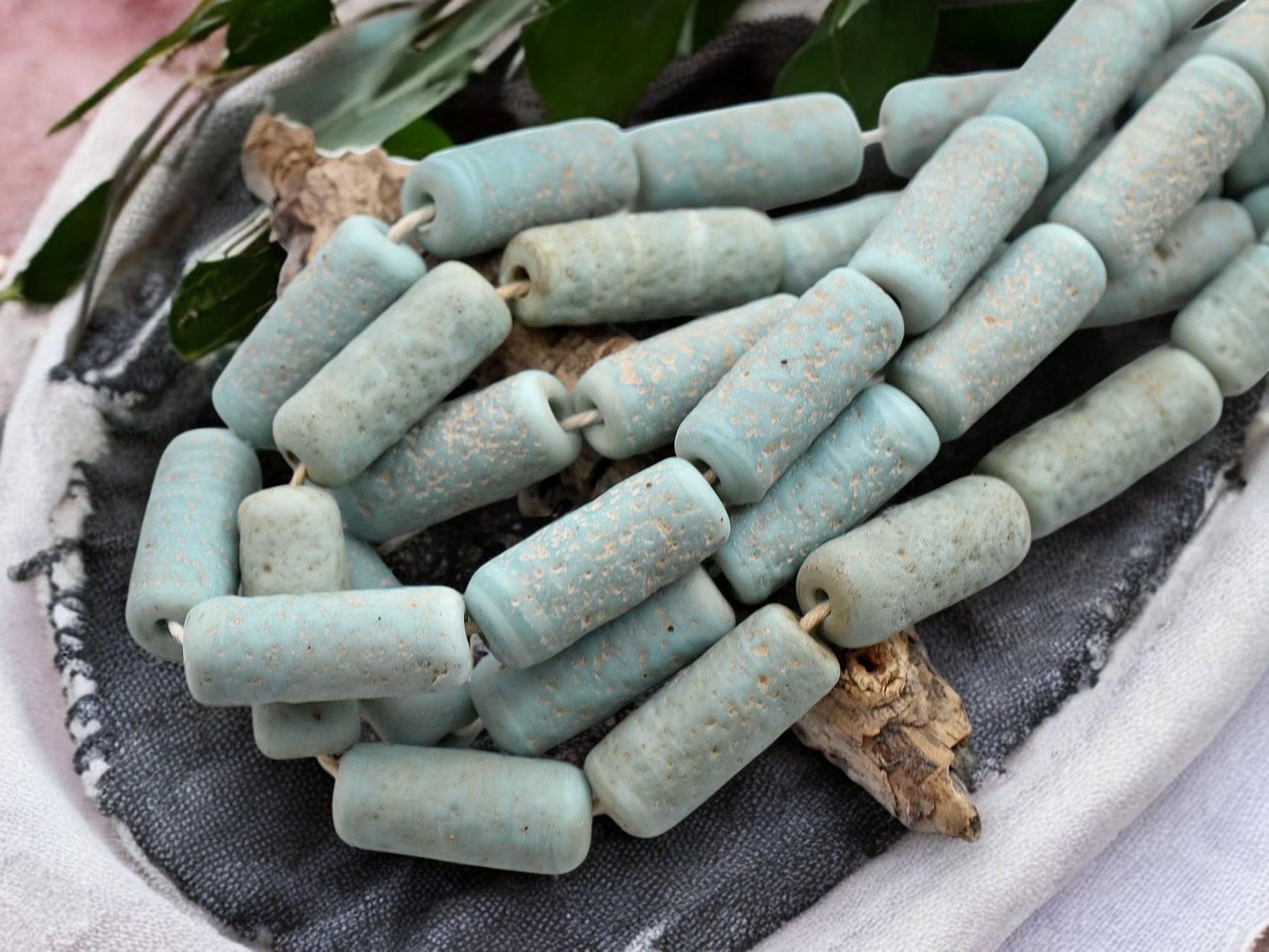 Pompeii Beads - Java Beads -Recycled Glass Beads - Indonesian Glass Beads - Tube Beads - 18" Strand - (J30)