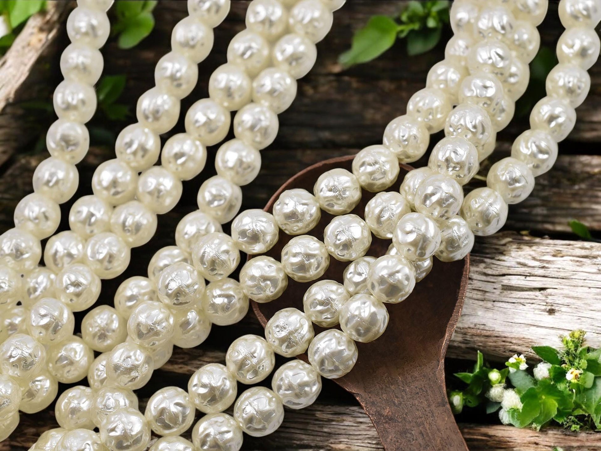 Czech Glass White Pearl Baroque Round Beads -- Choose Your Size