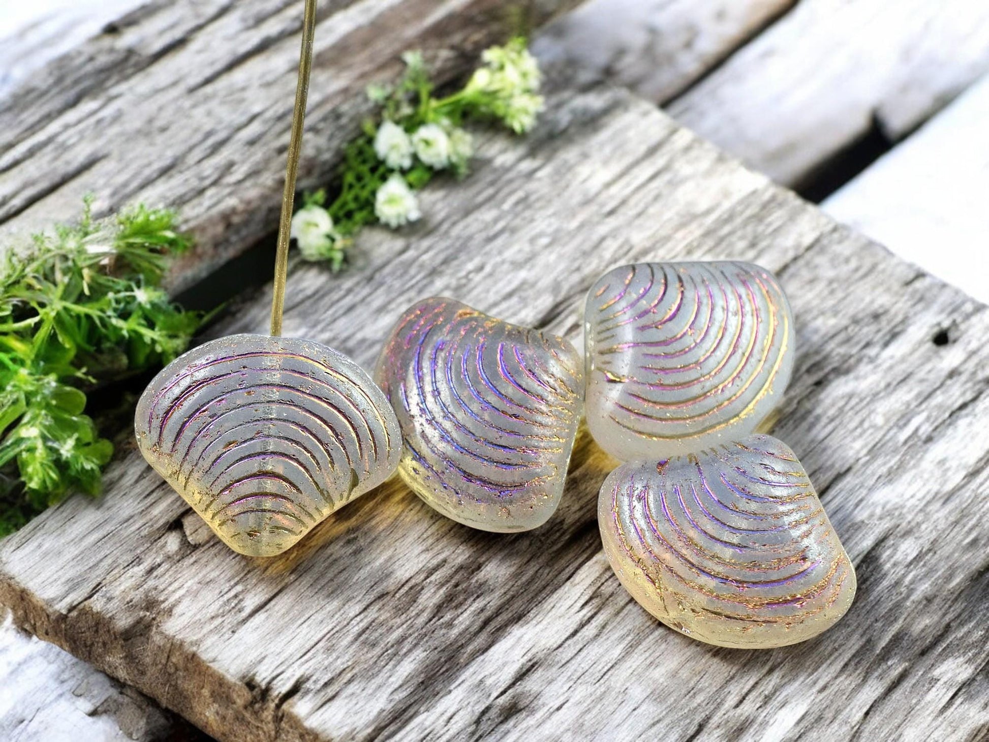 *8* 15x18mm Milky Crystal Sliperit Sea Shell Beads