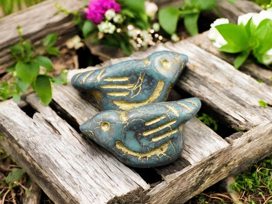 *6* 11x22mm Gold Washed Persian Turquoise Bird Beads