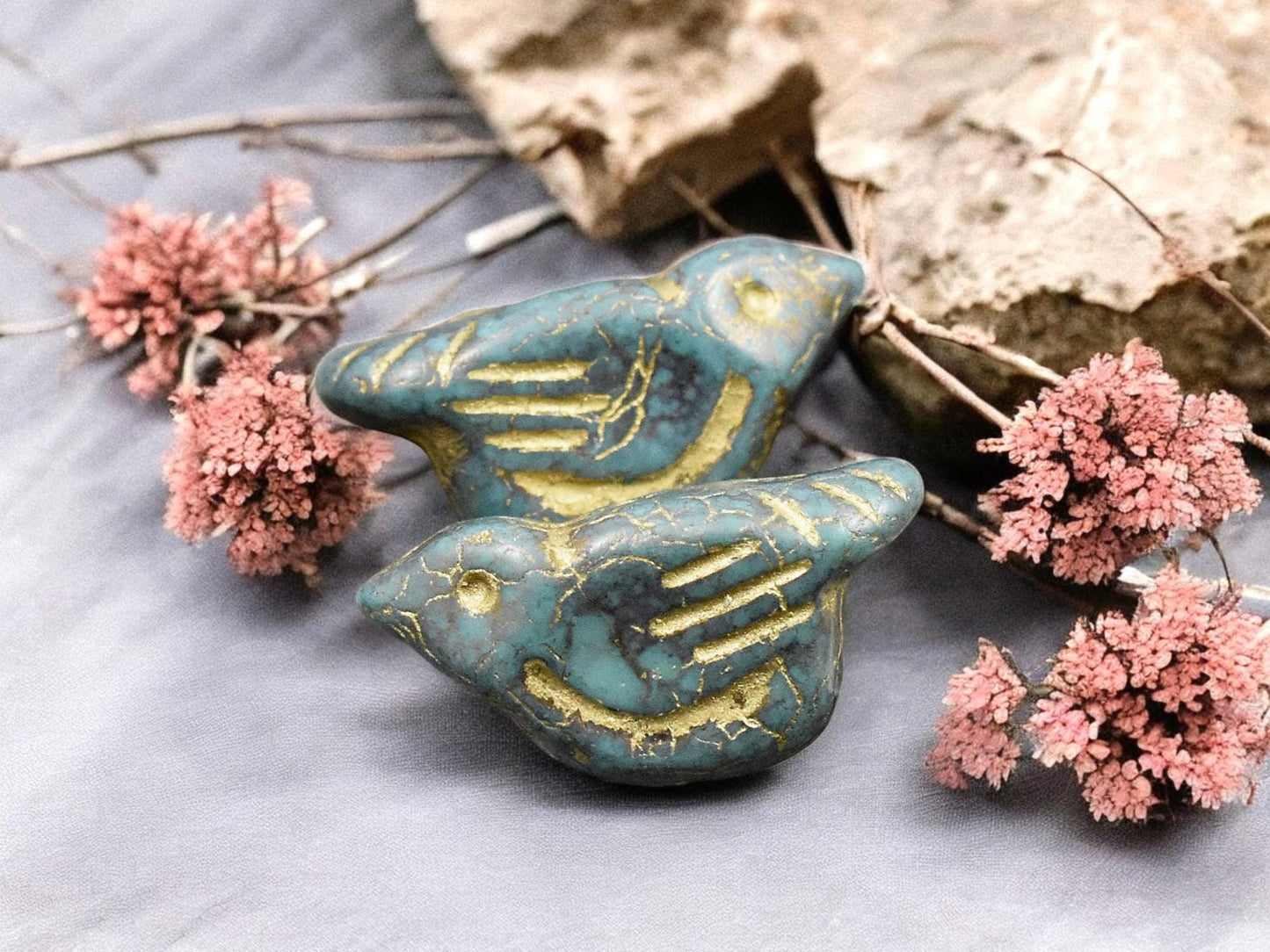 *6* 11x22mm Gold Washed Persian Turquoise Bird Beads