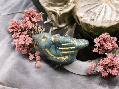 *6* 11x22mm Gold Washed Persian Turquoise Bird Beads