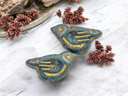 *6* 11x22mm Gold Washed Persian Turquoise Bird Beads
