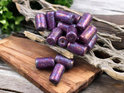 *16* 9x5mm Metallic Purple Mother of Pearl Tube Beads