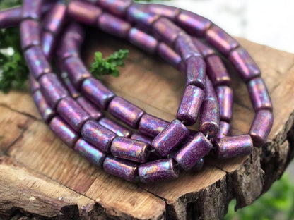 *16* 9x5mm Metallic Purple Mother of Pearl Tube Beads